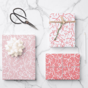 Whimsisches Niedlich rosa, weißes Bows Muster Girl Geschenkpapier Set