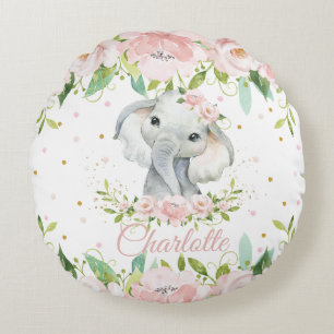 Whimsisches Niedliches Elefant Pink Blush Floral K Rundes Kissen