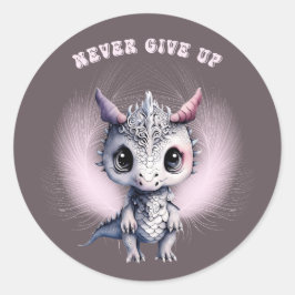 Whimsisches Niedliches Feather Dragon "Never Give Runder Aufkleber