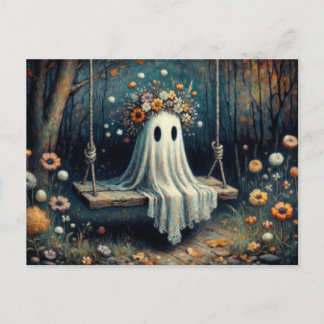 Whimsisches Niedliches Gespenst mit Blumenkronen a Postkarte