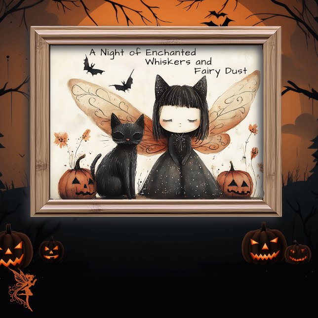 Whimsisches Niedliches Halloween Fairy & Cat Fanta Poster (Von Creator hochgeladen)