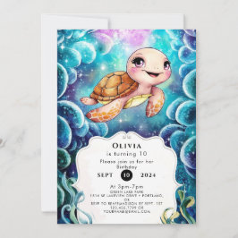 Whimsisches Niedliches Nautikschildkröte Geburtsta Einladung