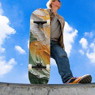 Whimsisches Öl Farbe Weiß Gelb Grün Skateboard