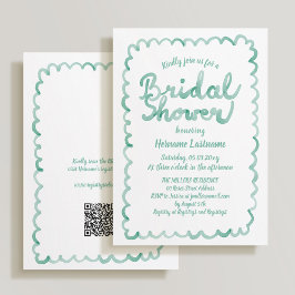 Whimsisches Olive Green QR-Brautparty Einladung