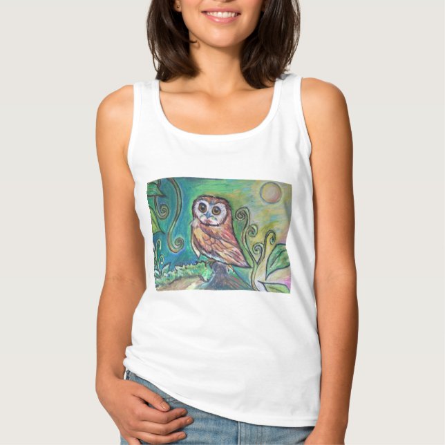 Whimsisches Owl Basic Tank Top Weiß (Vorderseite)