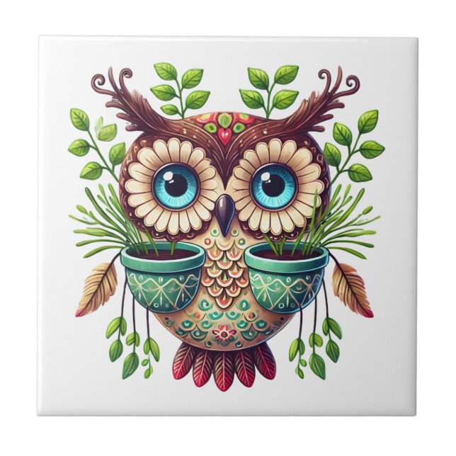 Whimsisches Owl Fliese (Vorderseite)