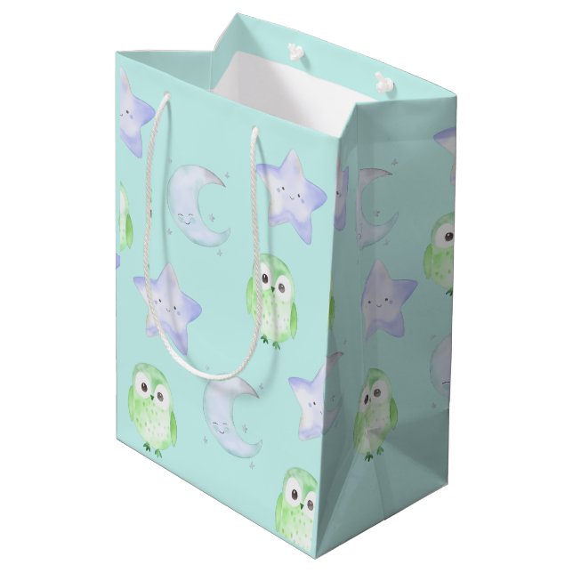 Whimsisches Owl Mittlere Geschenktüte (Rückseite Schrägansicht)