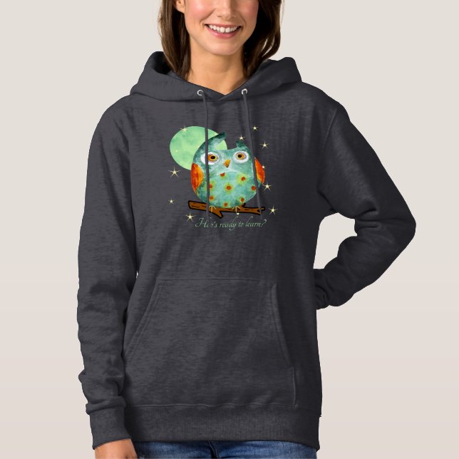 Whimsisches Owl Watercolor Style Name School auf d Hoodie (Vorderseite)
