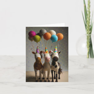 Whimsisches Party Pferde mit bunten Balloons Karte