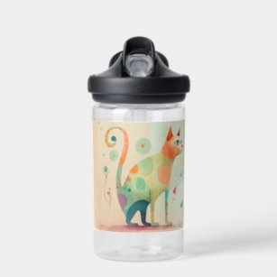 Whimsisches Pastell Illustrierte Katze - Wasserfla Trinkflasche