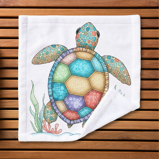 Whimsisches Patchwork-Meeresschildkröte Waschlappen