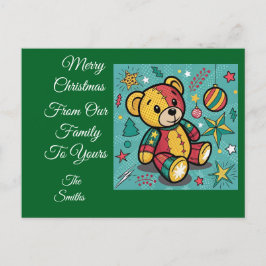 Whimsisches Patchwork Weihnachtsbär Feiertagspostkarte