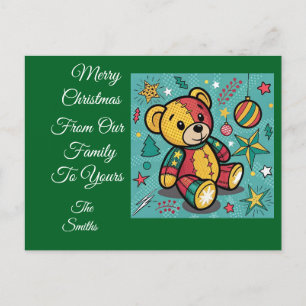 Whimsisches Patchwork Weihnachtsbär Feiertagspostkarte