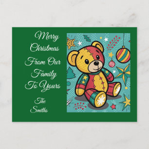 Whimsisches Patchwork Weihnachtsbär Feiertagspostkarte