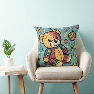 Whimsisches Patchwork Weihnachtsbär Kissen