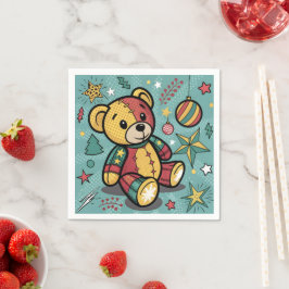 Whimsisches Patchwork Weihnachtsbär Serviette