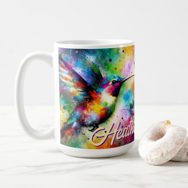 Whimsisches Personalisierter Hummingbird Kaffeetasse (Mit Donut)