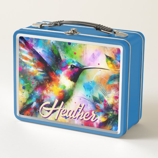 Whimsisches Personalisierter Hummingbird Metall Brotdose (Vorderseite)