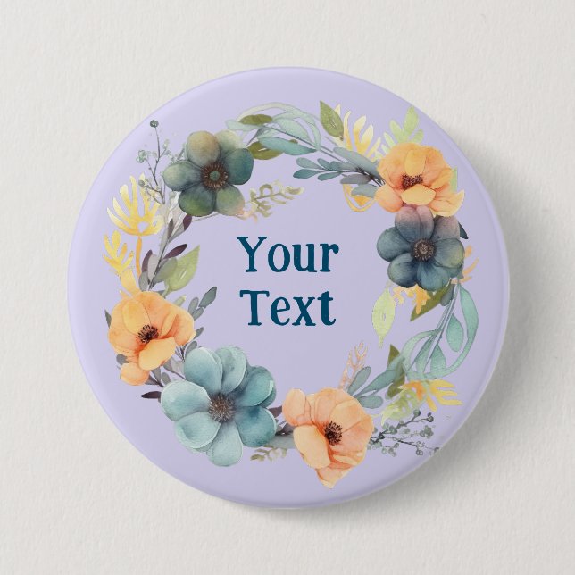 Whimsisches Pfirsich und Blue Blume Wreath Lapel C Button (Vorderseite)