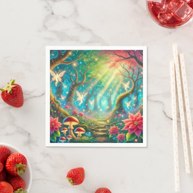 Whimsisches Pilz- und Poinsettienwald - Dekoupage Serviette (Beispiel)