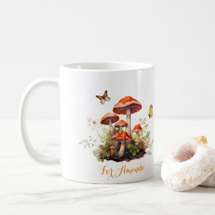 Whimsisches Pilz Wasserfarbe Personalisiert Name Kaffeetasse
