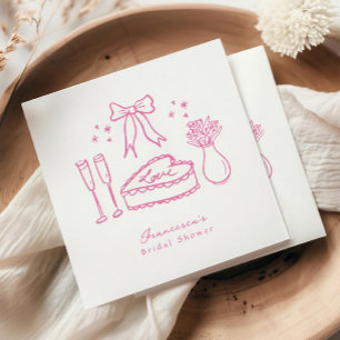 Whimsisches Pink Bow Cake Champagne Brautparty Serviette