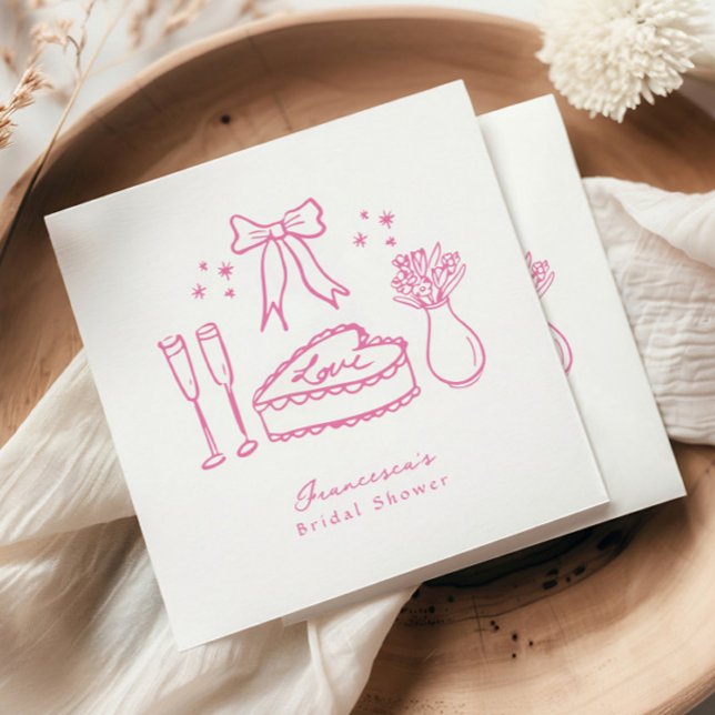 Whimsisches Pink Bow Cake Champagne Brautparty Serviette (Von Creator hochgeladen)