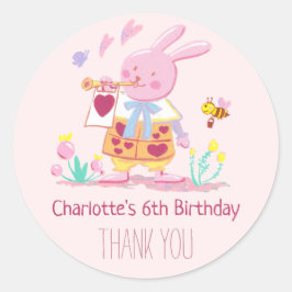 Whimsisches Pink Bunny im Garten Wasserfarbe Runder Aufkleber