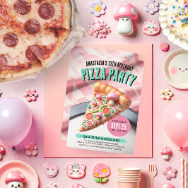 Whimsisches Pink Mushroom Pizza Party Geburtstag Einladung