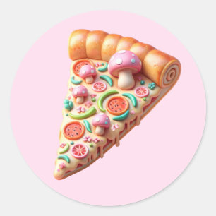 Whimsisches Pink Mushroom Pizza Party Runder Aufkleber