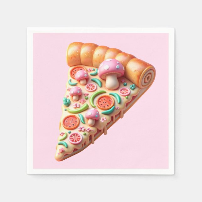 Whimsisches Pink Mushroom Pizza Party Serviette (Vorderseite)