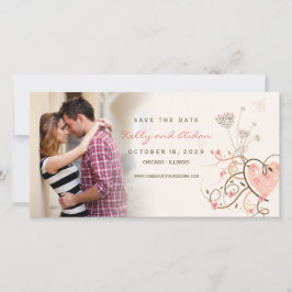 Whimsisches Pink Sweet Heart Butterfly Wirbel Foto Save The Date