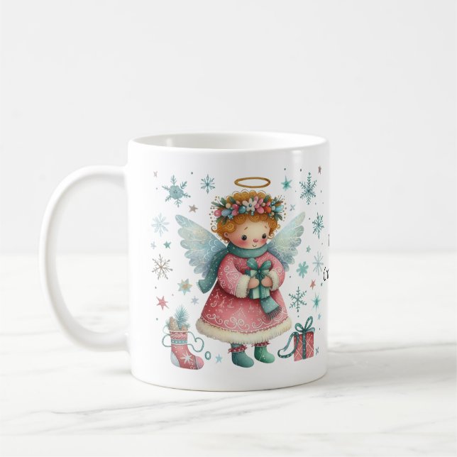 Whimsisches Pink und Blauer Weihnachtsgel Kaffeetasse (Links)