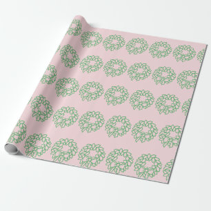 Whimsisches Pink und grünes Weihnachtsblumenmuster Geschenkpapier