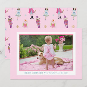 Whimsisches Pink Watercolor Nutcracker Ballet Foto Feiertagskarte