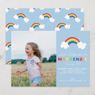 Whimsisches Preppy Foto Girl Rainbow Birthday Part Einladung