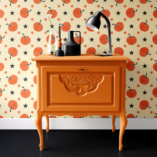 Whimsisches Rahm & Orange Pumpkin-Sterne Halloween Tapete