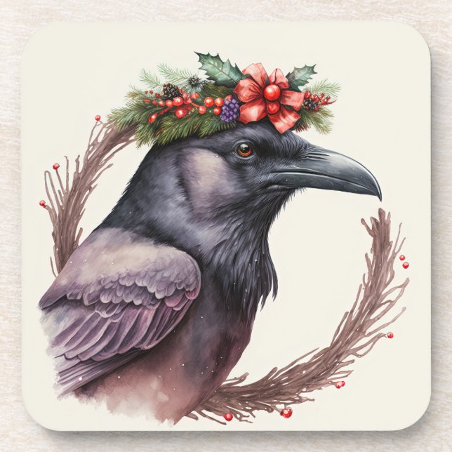 Whimsisches Raven Winter Holidays/Christmas Unters Getränkeuntersetzer (Vorderseite)