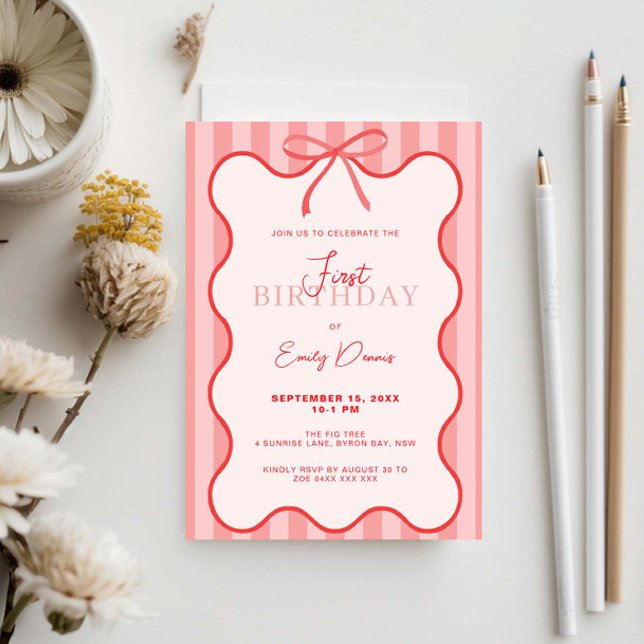 Whimsisches Retro Border First Birthday Party Einladung (Von Creator hochgeladen)