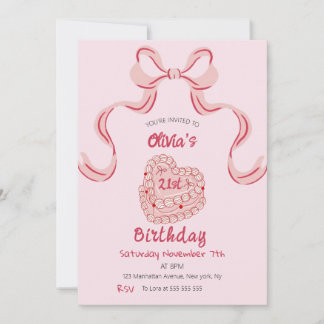 Whimsisches Retro Vintag Pink Cake Geburtstagspart Einladung