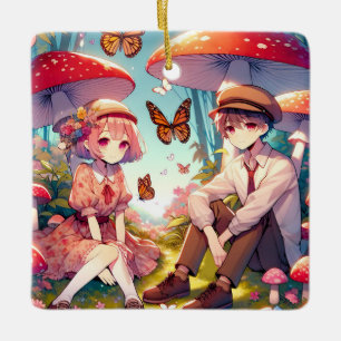 Whimsisches Romantisches Anime Couple Keramikornament
