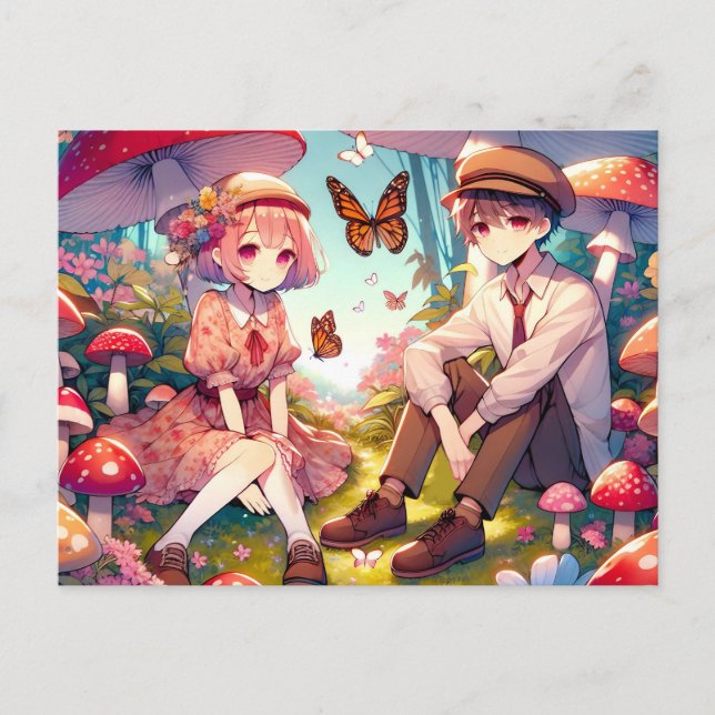 Whimsisches Romantisches Anime Couple Postkarte (Vorderseite)