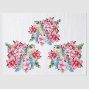 Whimsisches Rosa Florals & Sea Turtle Seidenpapier
