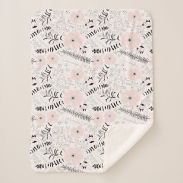 Whimsisches rosa, graues, florales Muster Sherpadecke