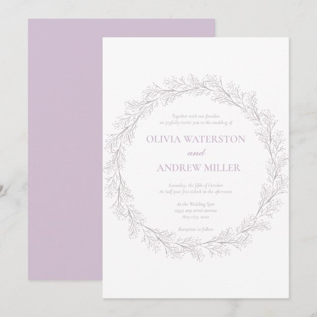 Whimsisches Rosa | Mauve | Wreath Wedding Einladung (Vorne/Hinten)