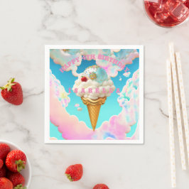 Whimsisches Rosa und Blauer Eiscreme Party Geburts Serviette