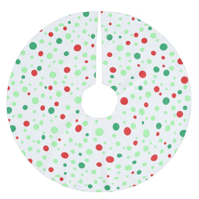 Whimsisches Rot und grüner Polka Dot Weihnachtsroc Polyester Weihnachtsbaumdecke (Vorderseite)