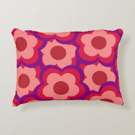 Whimsisches Rot und Rosa Floral Retro, fett preppy Dekokissen
