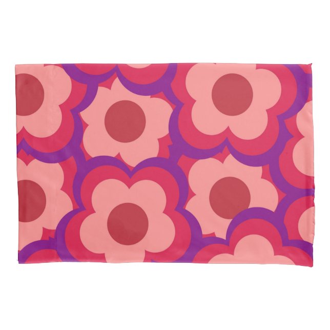 Whimsisches Rot und Rosa Floral Retro, fett preppy Kissenbezug (Vorderseite)