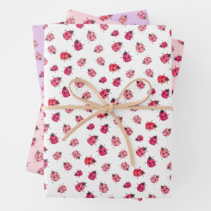 Whimsisches Rot und Schwarze Ladybug Wasserfarben Geschenkpapier Set